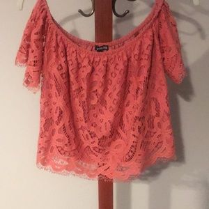 Lace Overlay Cropped Off-the-Shoulder Top